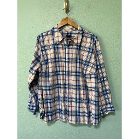 Talbots Plus Petite Women's Blue and Pink Plaid Shirt with Silver Lining Size 2x - Picture 1 of 8